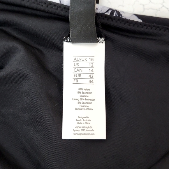 Niptuck Swim Black/Grey Floral Hibiscus High Waist Bikini Bottoms, Size 12 ~ NWT - Picture 7 of 9